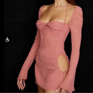 House of cb chiffon cutout size small Baby Halter Long Sleeve Minidress